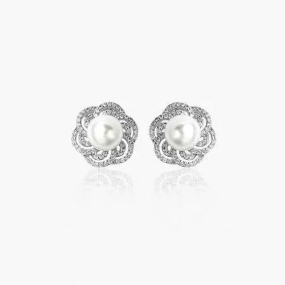 2/$40 Ladies Platinum Swirl Pearl Earrings - Picture 1 of 3